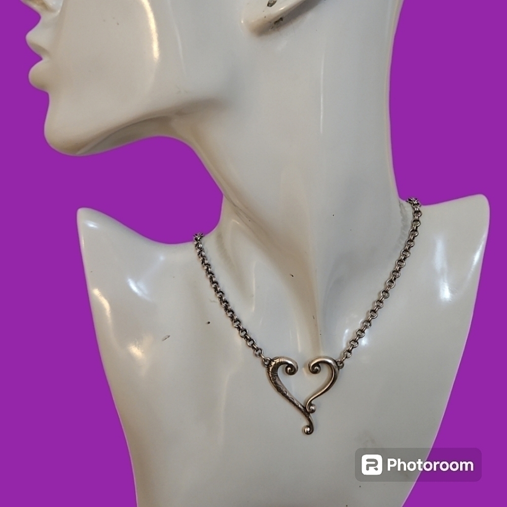 BRIGHTON 1990s Adore Me Open Heart Pendant Chain Necklace